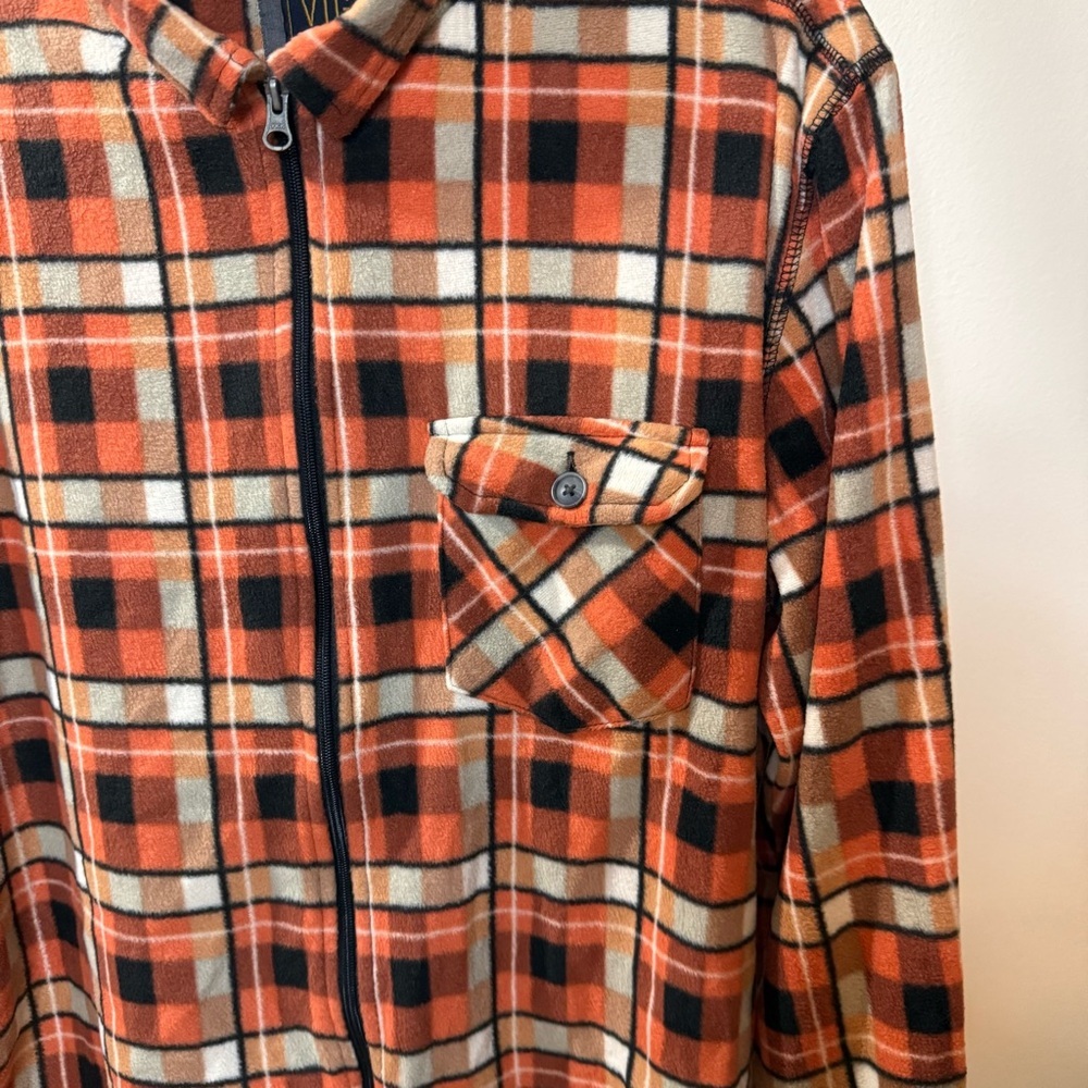 Men's Casual Plaid Button Down Shirt - Orange and Black - Picture 3 of 8